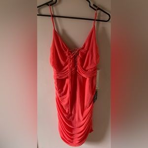 NWT Lulus Bodycon Ruched Mid Dress Size X-Large Color Orange